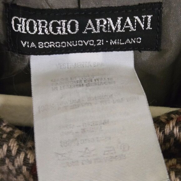 Giorgio Armani Via Borgonuovo 21 Milano Wool Blend Brown Plaid Blazer Size 46 - Picture 5 of 6